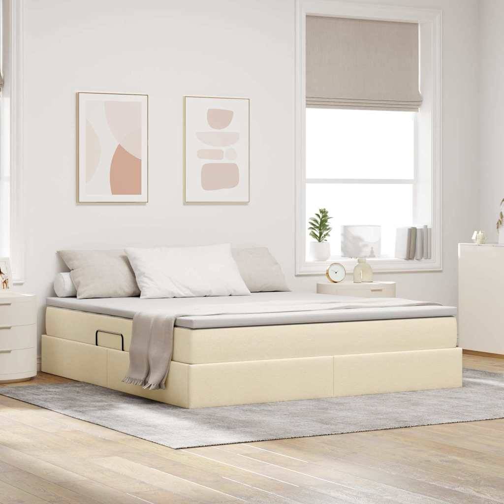 vidaXL Aufbewahrungsbett mit Matratze Creme 180 x 200 cm Polyester
