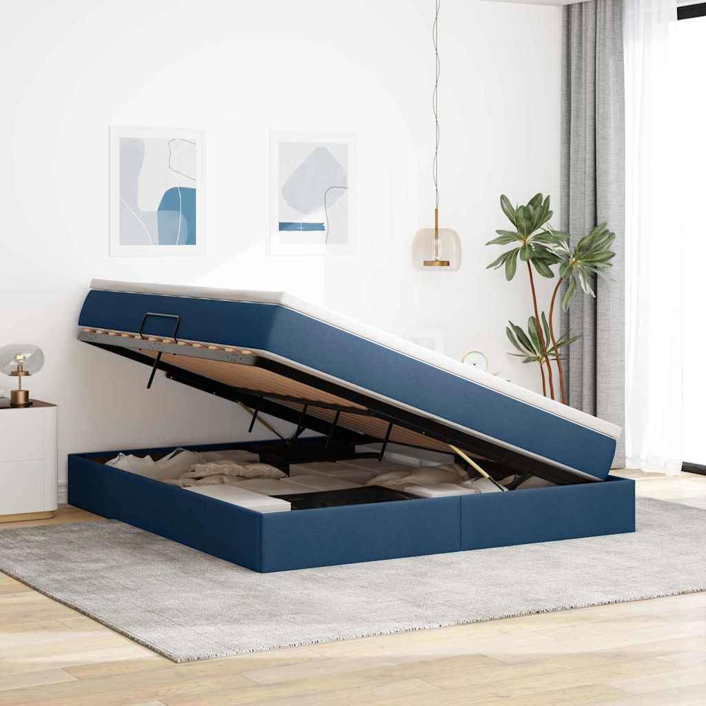 vidaXL Aufbewahrungsbett mit Matratze Blau 160 x 200 cm Polyester