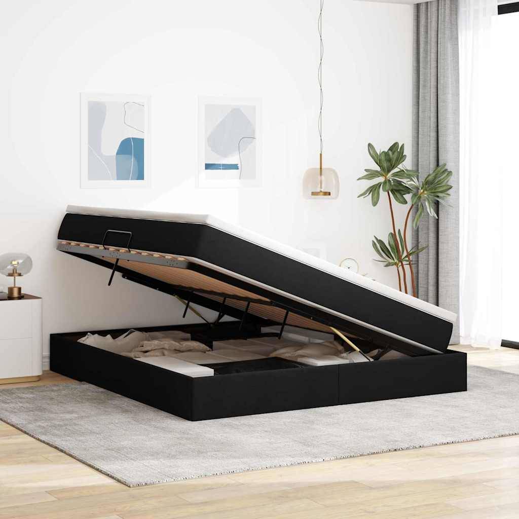 vidaXL Aufbewahrungsbett mit Matratze Schwarz 160 x 200 cm Polyester