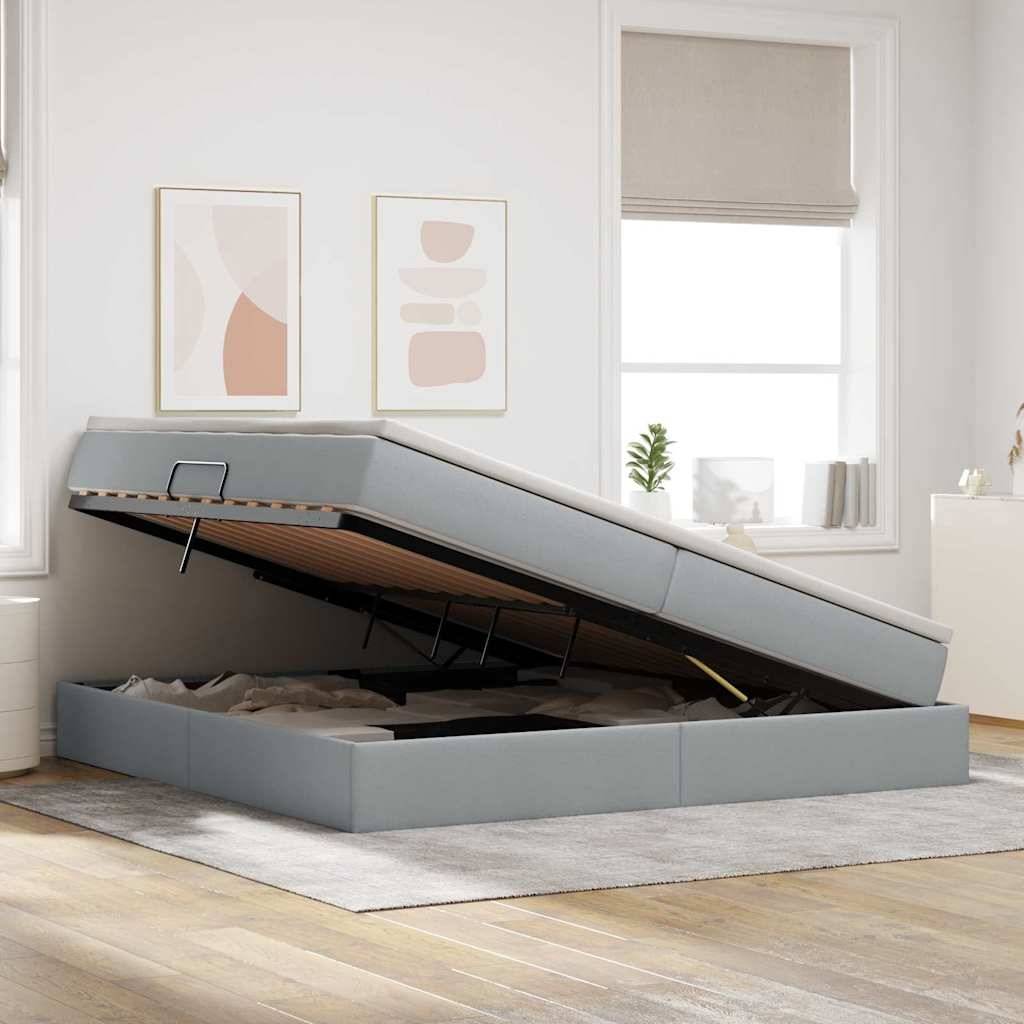 vidaXL Aufbewahrungsbett mit Matratze Hellgrau 200 x 200 cm Polyester