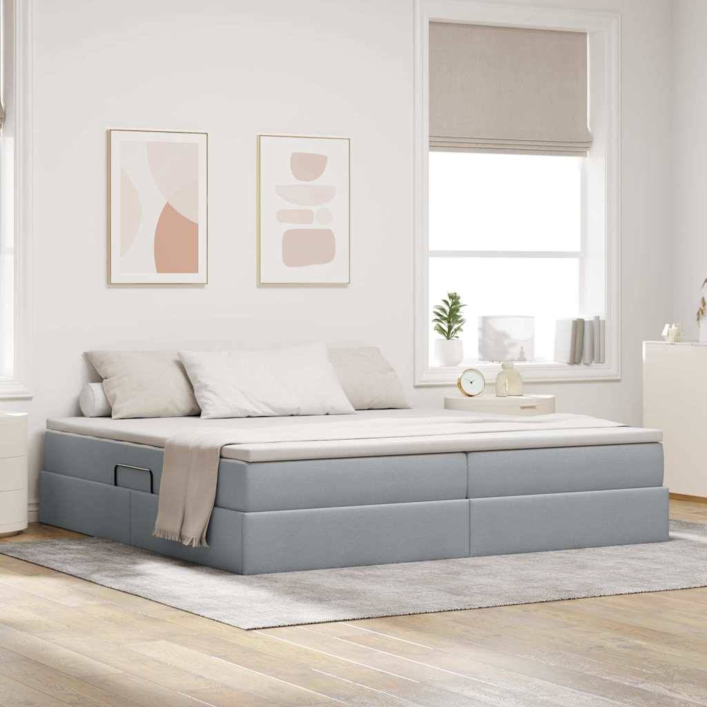 vidaXL Aufbewahrungsbett mit Matratze Hellgrau 200 x 200 cm Polyester