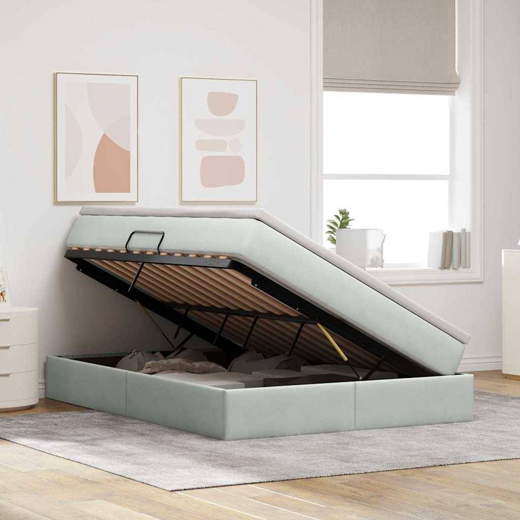 vidaXL Aufbewahrungsbett mit Matratze Hellgrau 140 x 190 cm Samt