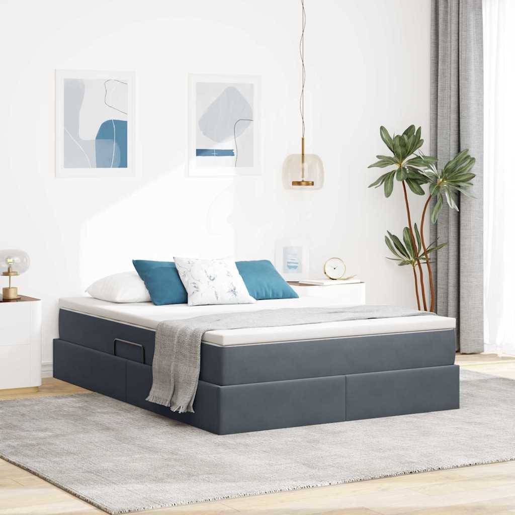 vidaXL Aufbewahrungsbett mit Matratze Dunkelgrau 140 x 200 cm Samt
