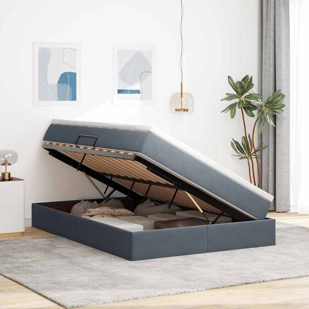 vidaXL Aufbewahrungsbett mit Matratze Dunkelgrau 140 x 200 cm Samt