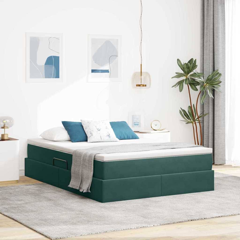 vidaXL Aufbewahrungsbett mit Matratze Dunkelgrün 140 x 200 cm Samt