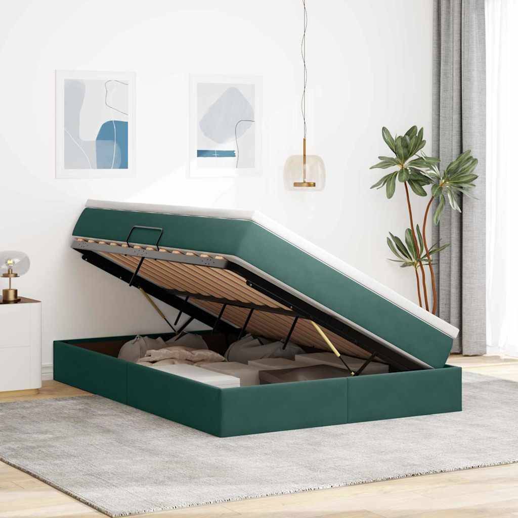 vidaXL Aufbewahrungsbett mit Matratze Dunkelgrün 140 x 190 cm Samt