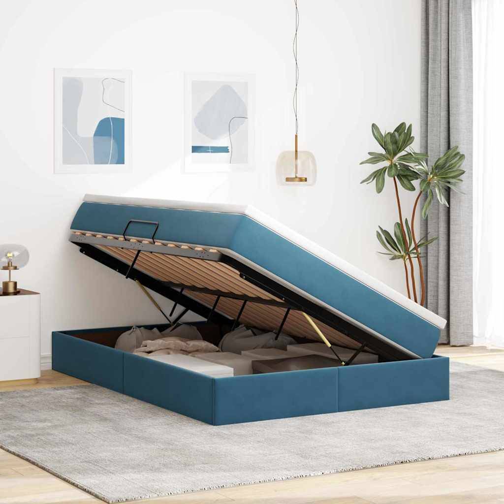 vidaXL Aufbewahrungsbett mit Matratze Dunkelblau 140 x 200 cm Samt