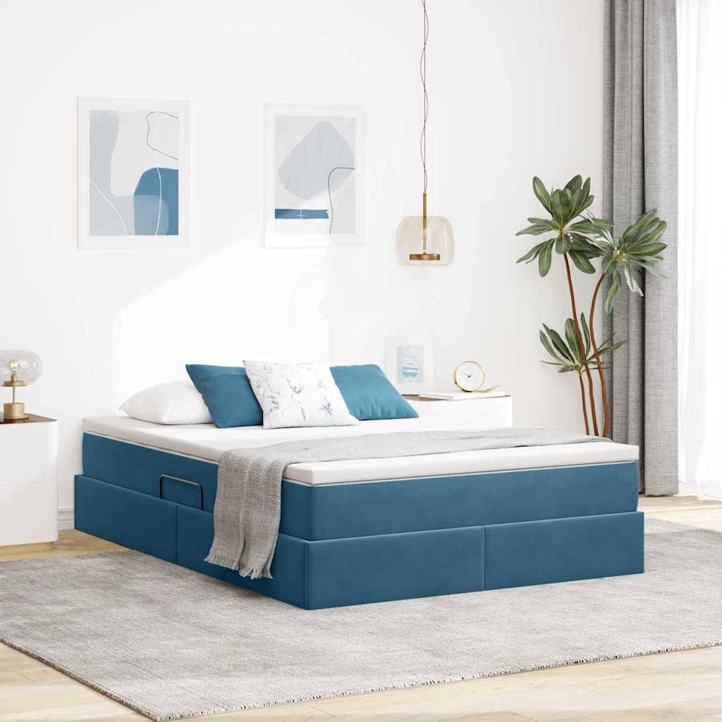 vidaXL Aufbewahrungsbett mit Matratze Dunkelblau 140 x 200 cm Samt