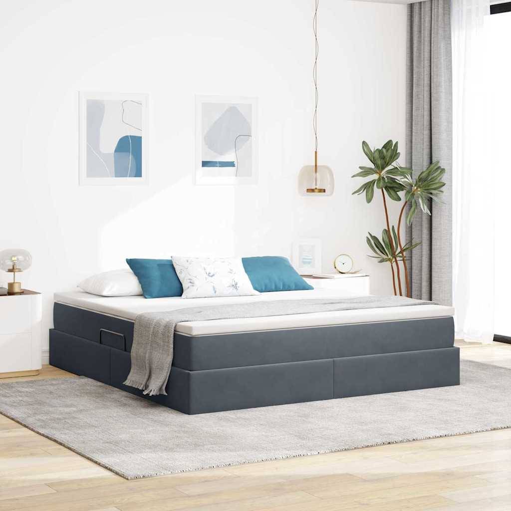 vidaXL Aufbewahrungsbett mit Matratze Dunkelgrau 160 x 200 cm Samt