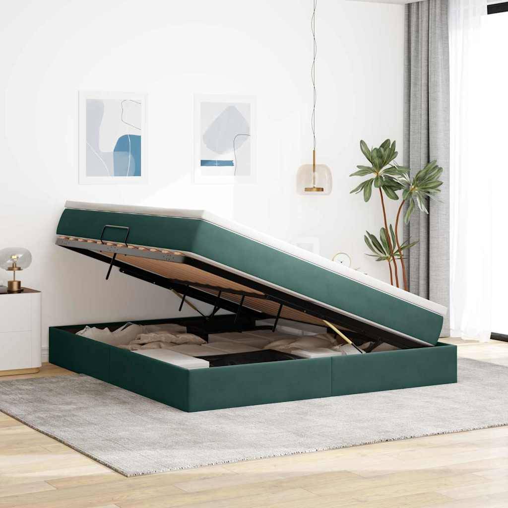vidaXL Aufbewahrungsbett mit Matratze Dunkelgrün 180 x 200 cm Samt