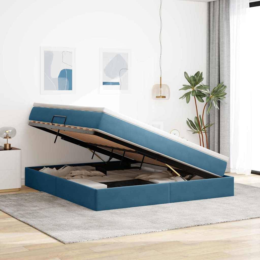 vidaXL Aufbewahrungsbett mit Matratze Dunkelblau 180 x 200 cm Samt