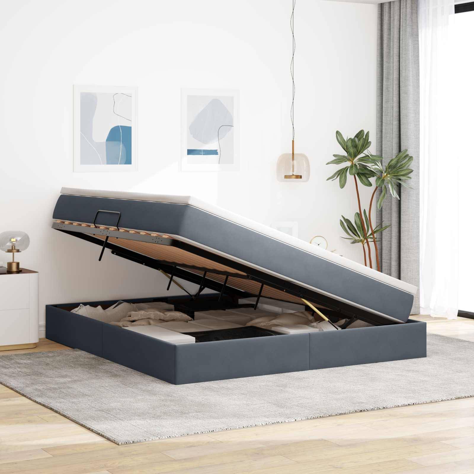 vidaXL Aufbewahrungsbett mit Matratze Dunkelgrau 180 x 200 cm Samt