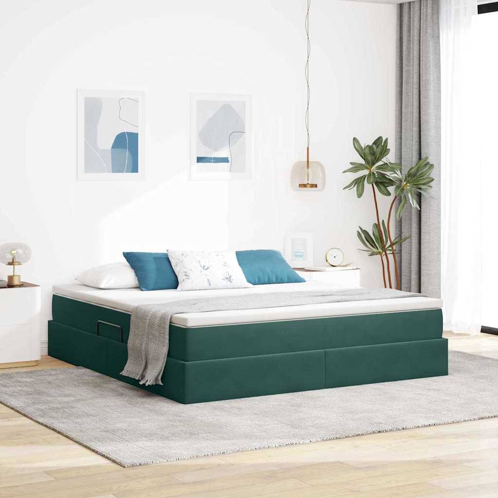 vidaXL Aufbewahrungsbett mit Matratze Dunkelgrün 180 x 200 cm Samt