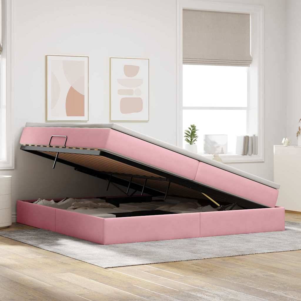 vidaXL Aufbewahrungsbett mit Matratze Rosa 200 x 200 cm Samt