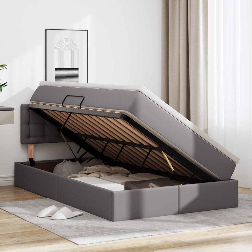 vidaXL Bett mit Stauraum und LED mit LED Grau 120 x 200 cm Kunstleder