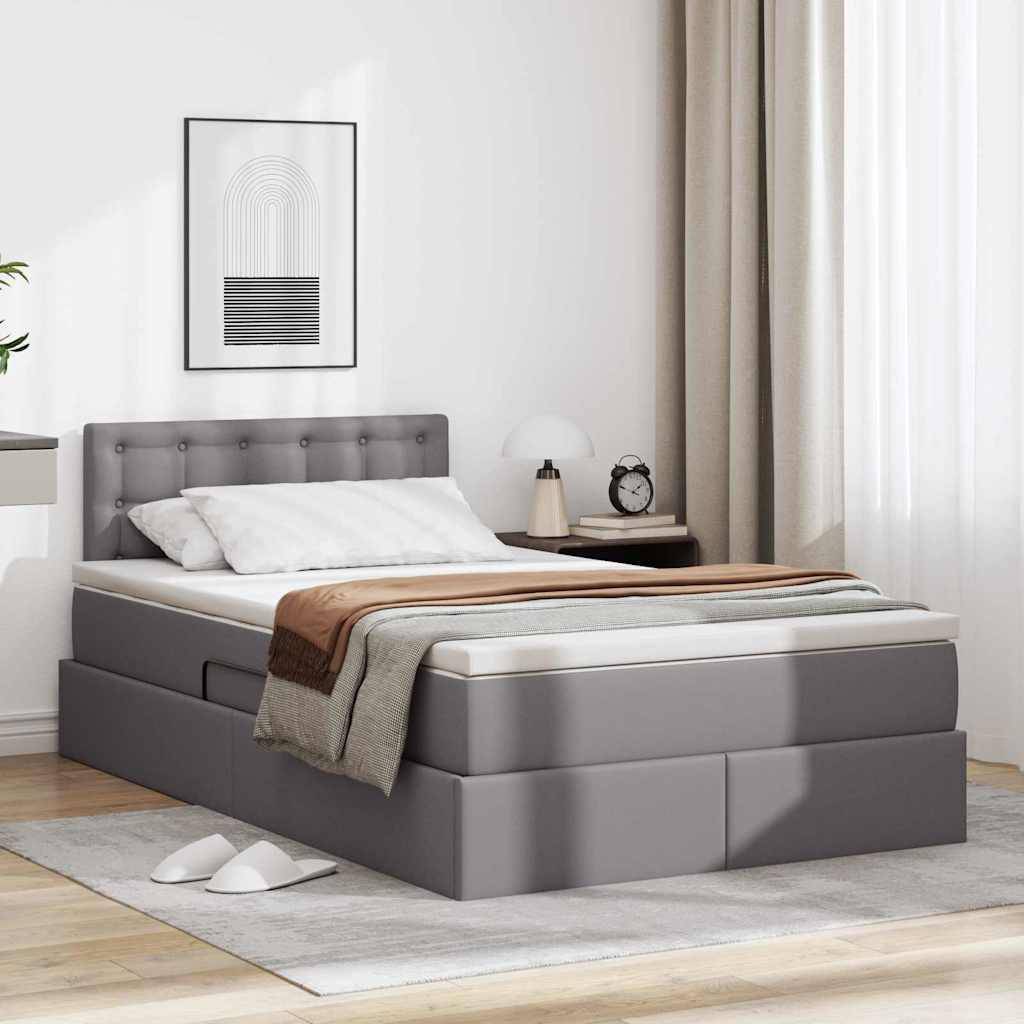 vidaXL Bett mit Stauraum und LED mit LED Grau 120 x 200 cm Kunstleder