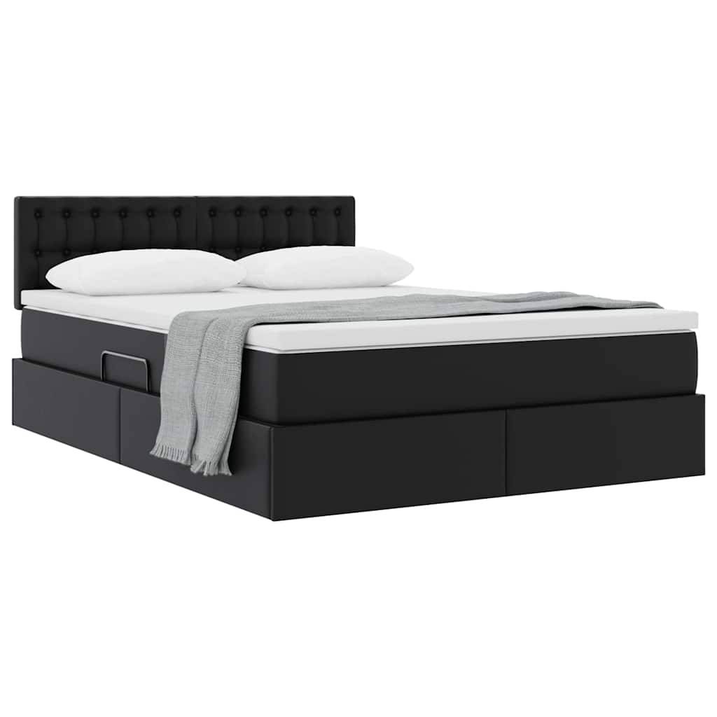 vidaXL Aufbewahrungsbett mit Matratze Schwarz 140 x 190 cm Kunstleder