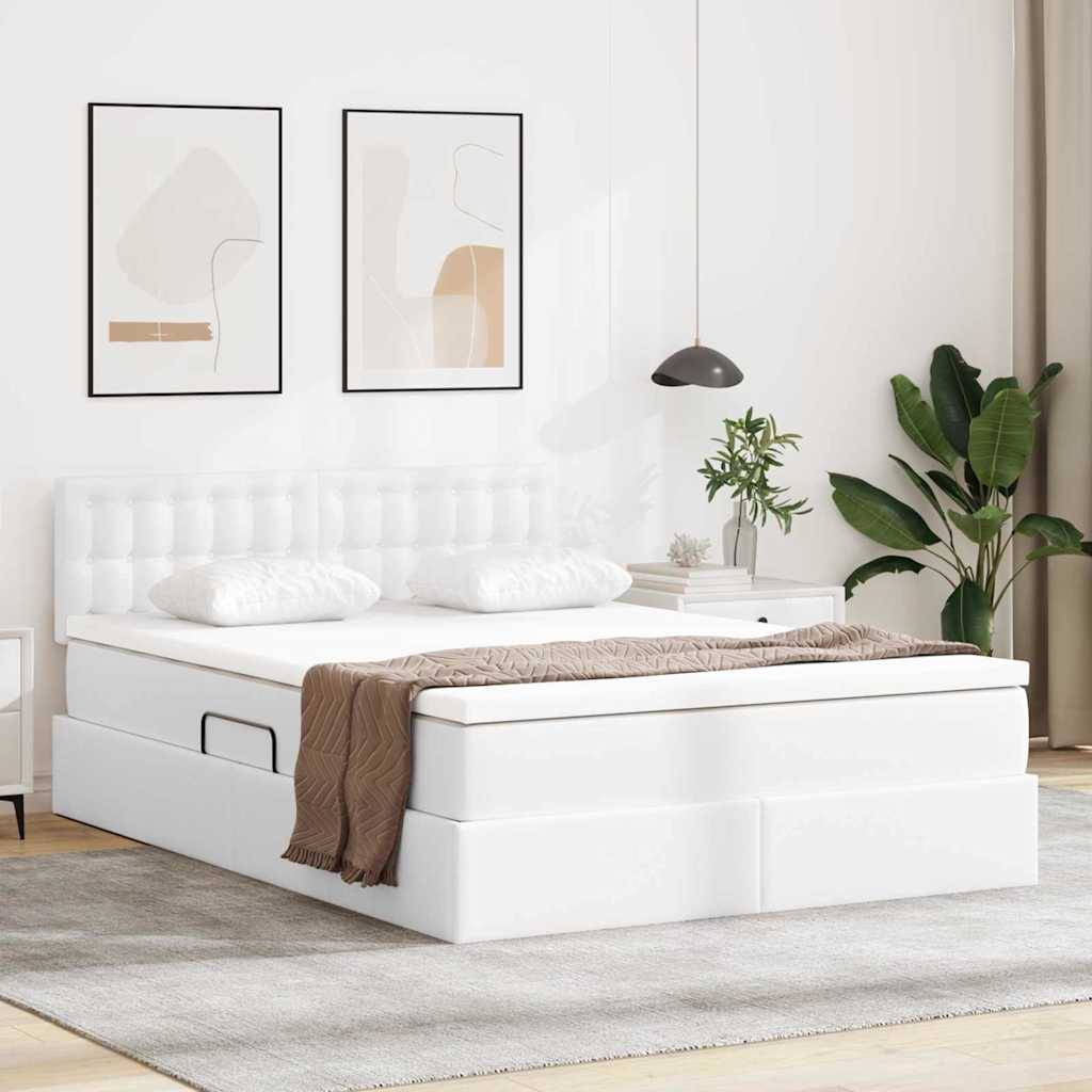 vidaXL Bett mit Stauraum und LED Reinweiß 140 x 200 cm Kunstleder