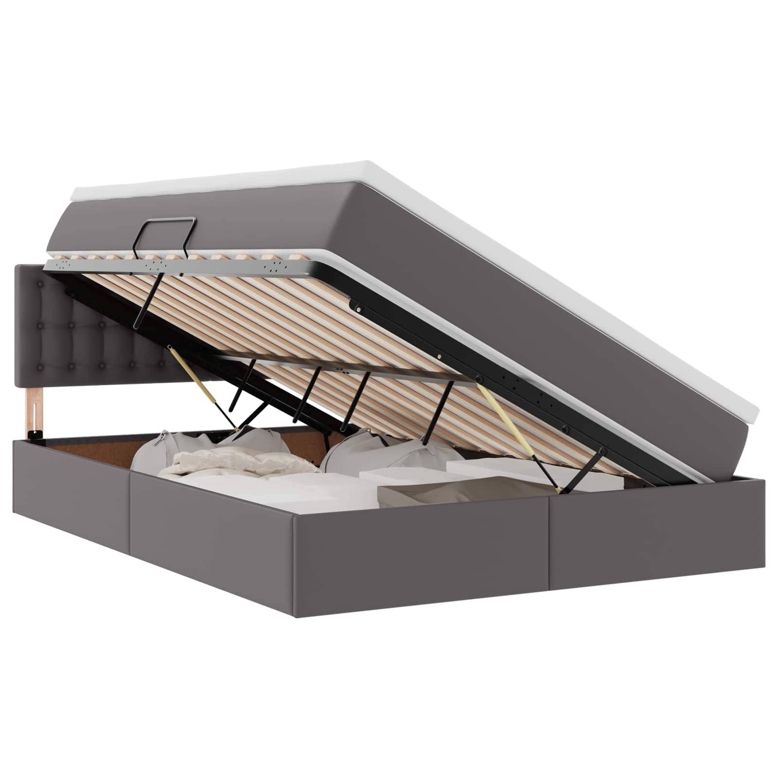 vidaXL Bett mit Stauraum und LED mit LED Grau 140 x 200 cm Kunstleder