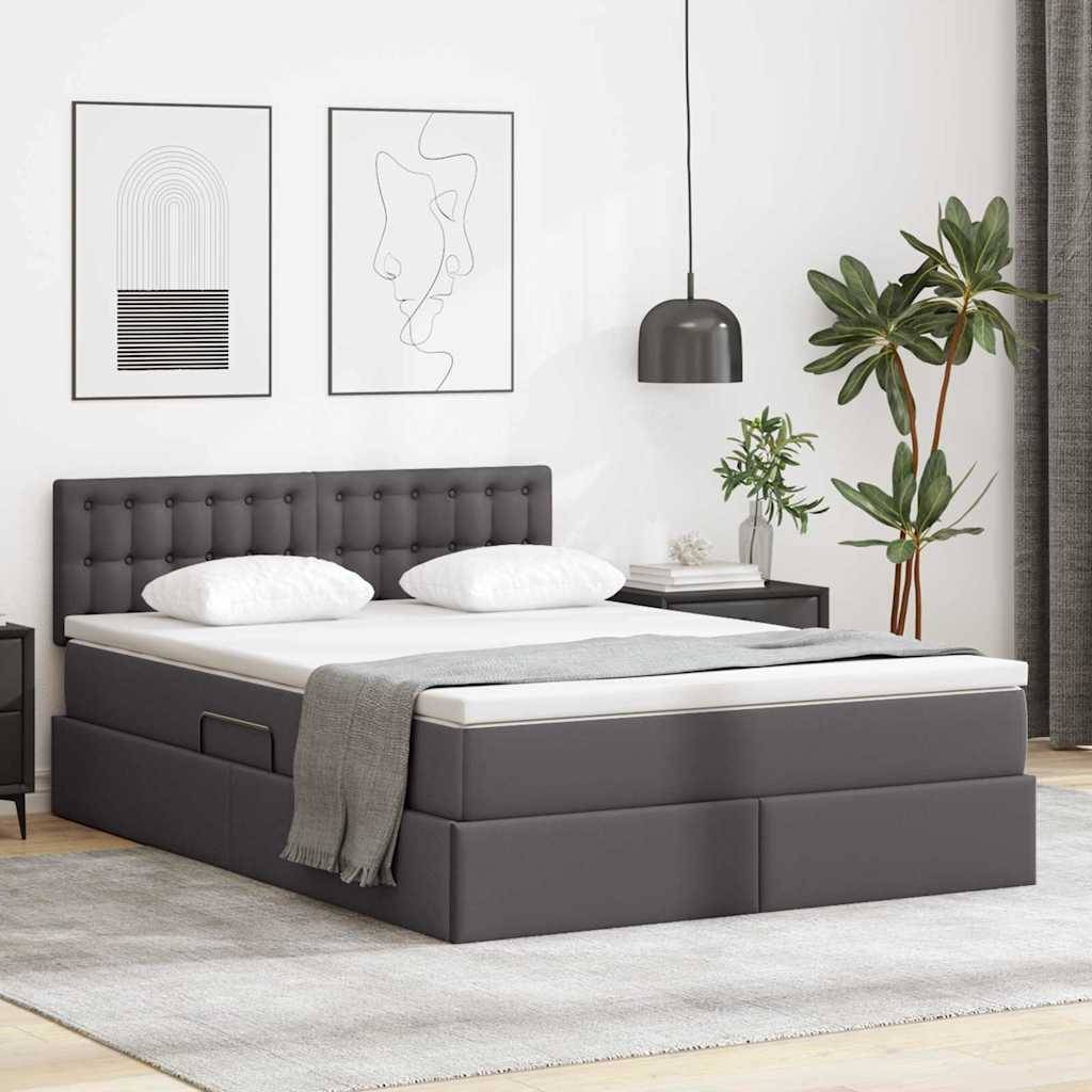 vidaXL Bett mit Stauraum und LED mit LED Grau 140 x 200 cm Kunstleder