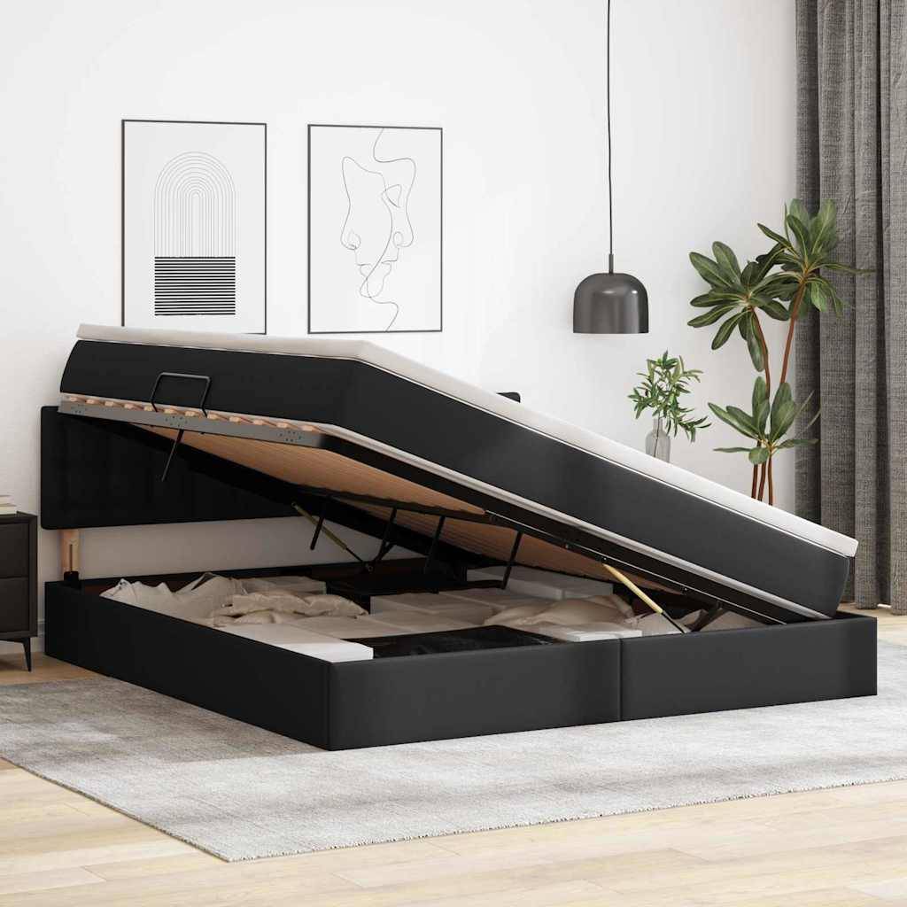 vidaXL Aufbewahrungsbett mit Matratze Schwarz 160 x 200 cm Kunstleder