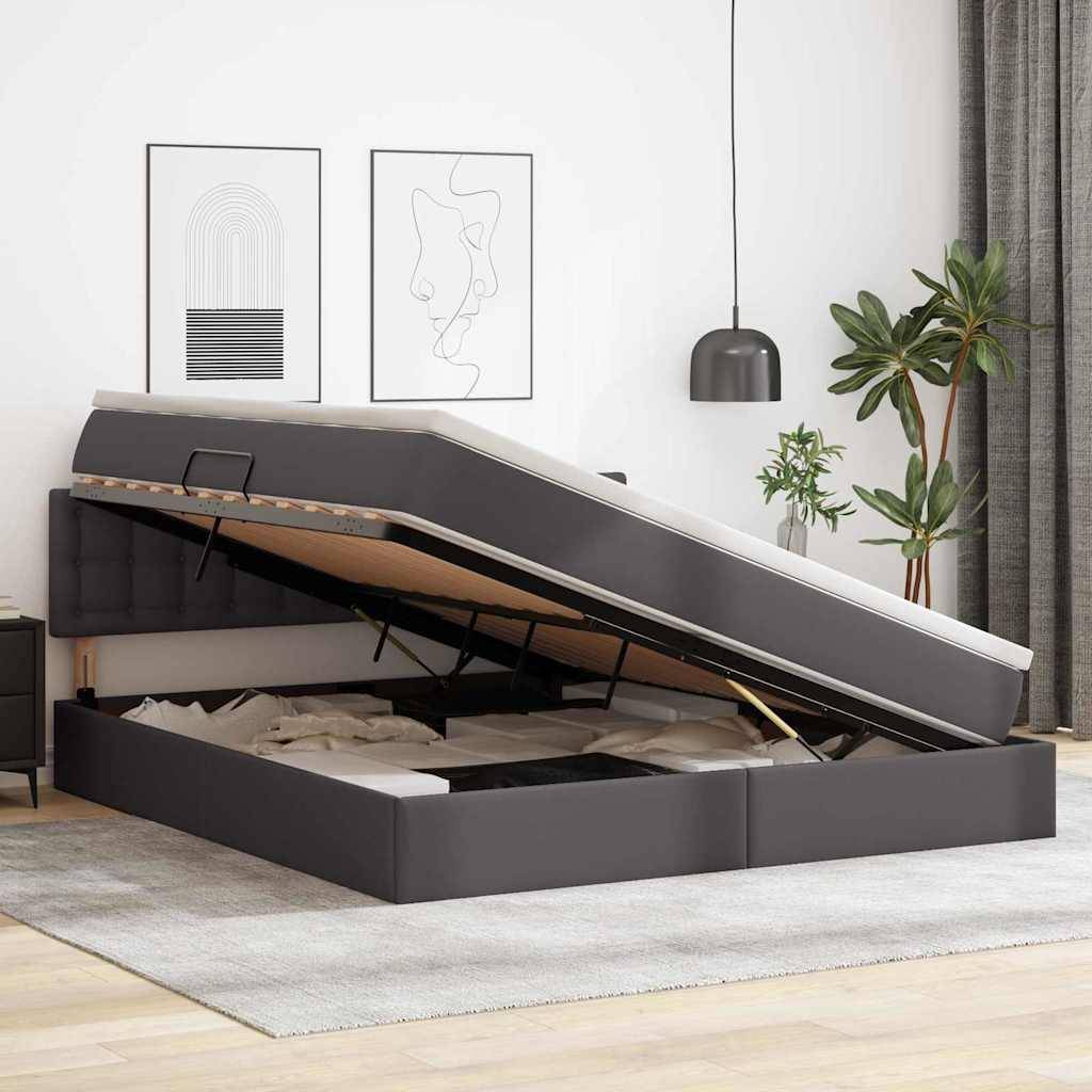 vidaXL Bett mit Stauraum und LED mit LED Grau 160 x 200 cm Kunstleder