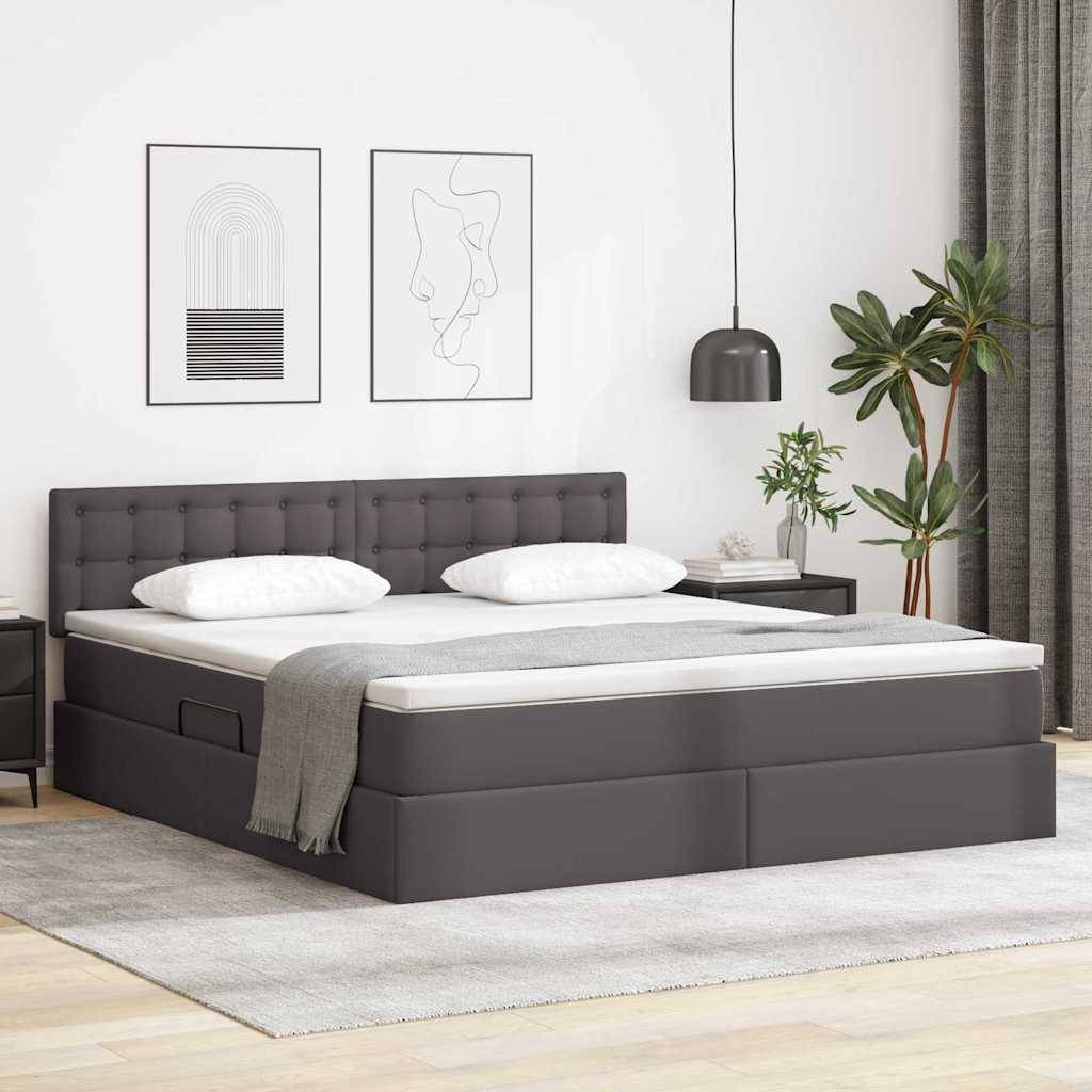vidaXL Aufbewahrungsbett mit Matratze Grau 180 x 200 cm Kunstleder