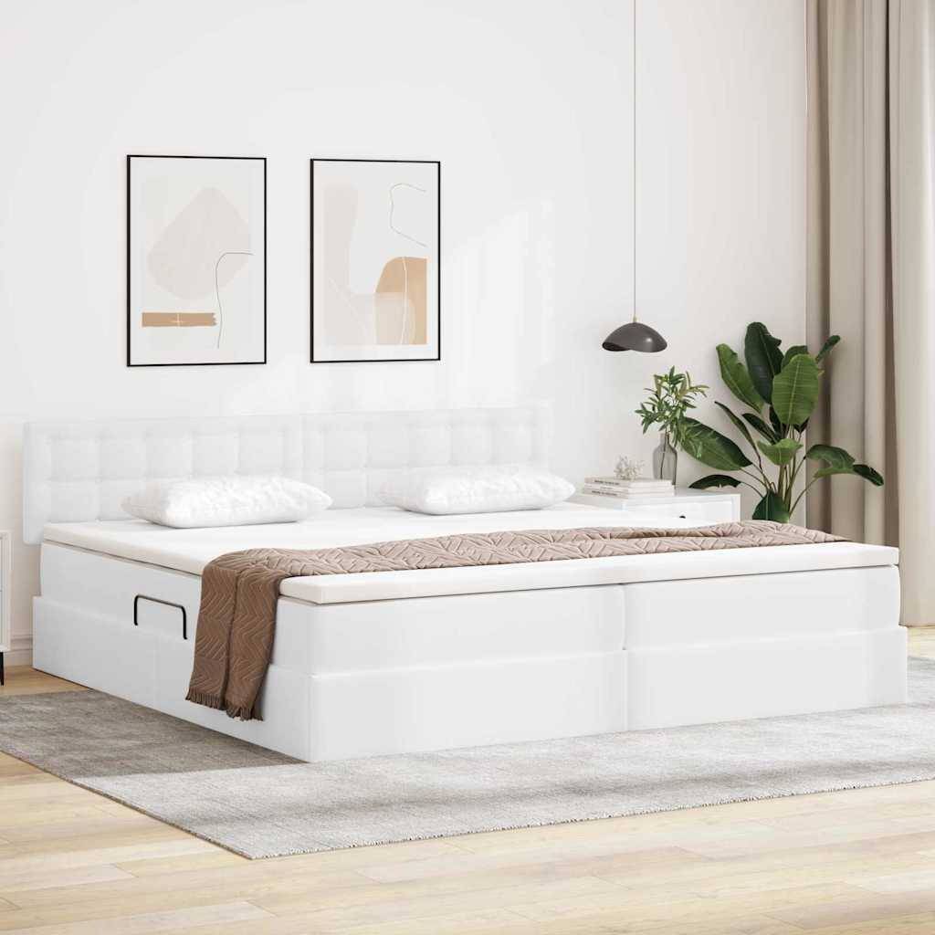 vidaXL Aufbewahrungsbett mit Matratze Reinweiß 200 x 200 cm Kunstleder