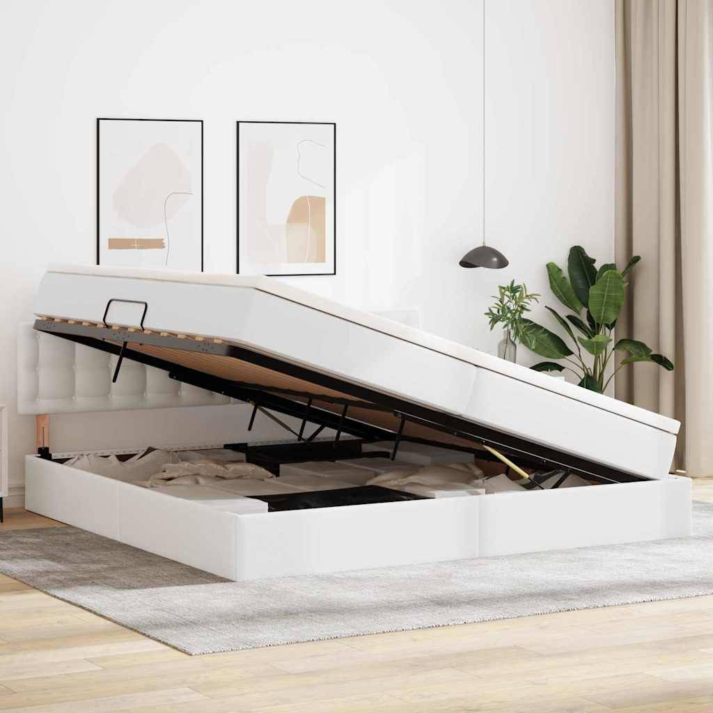 vidaXL Bett mit Stauraum und LED Hellgrau 200 x 200 cm Kunstleder