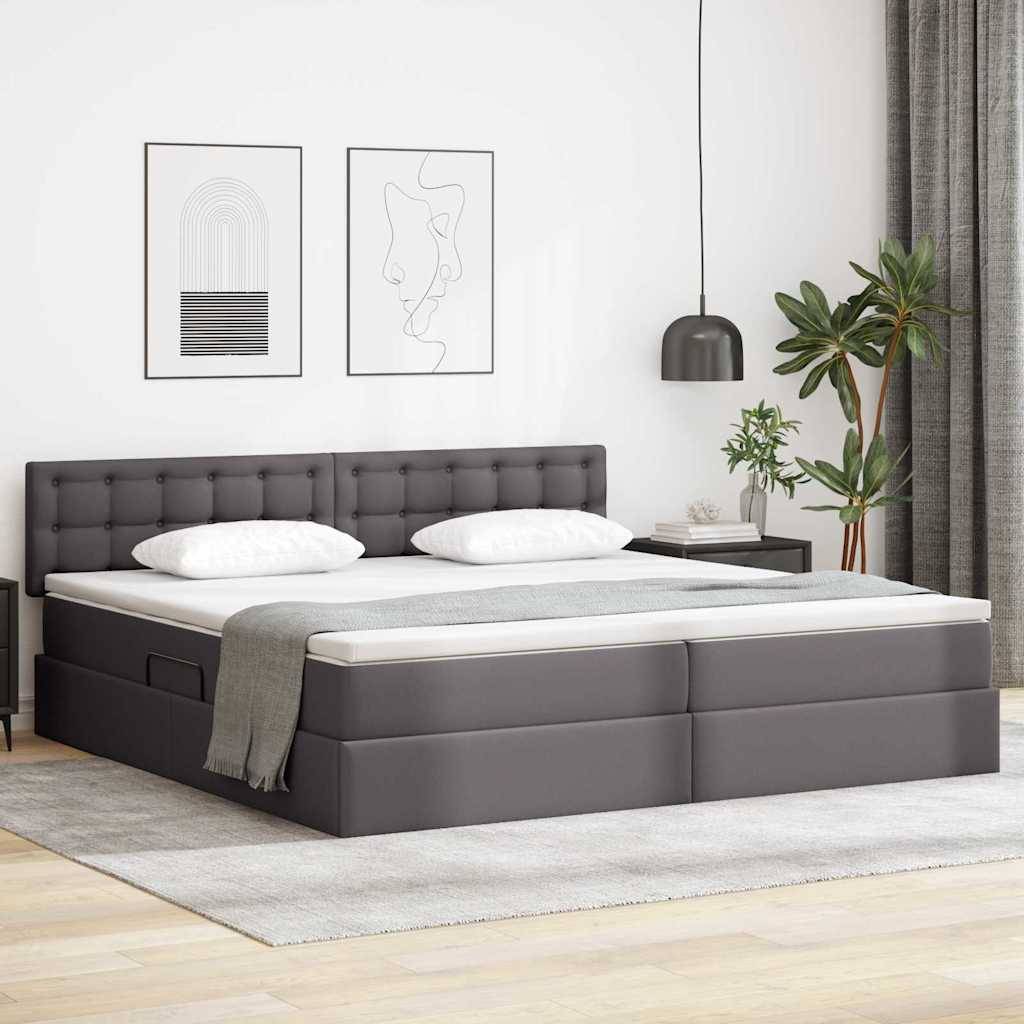vidaXL Aufbewahrungsbett mit Matratze Grau 200 x 200 cm Kunstleder