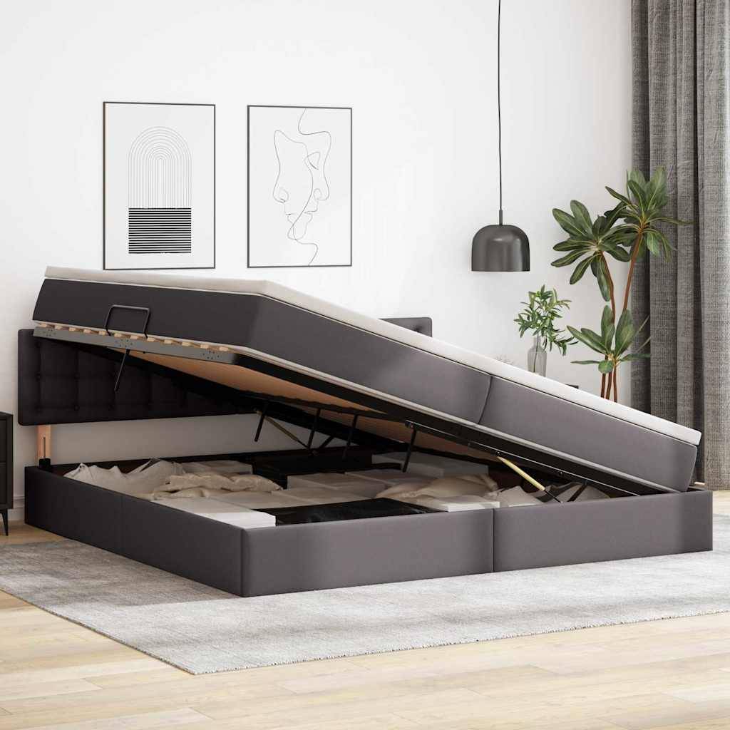 vidaXL Aufbewahrungsbett mit Matratze Grau 200 x 200 cm Kunstleder