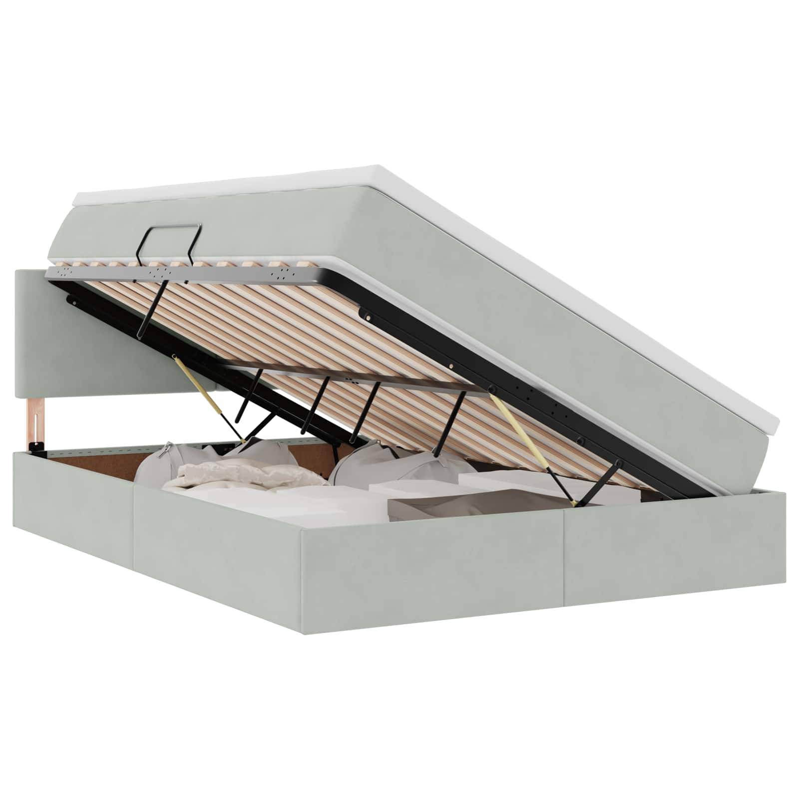 vidaXL LED-Speicherbett mit Matratze Hellgrau 140 x 200 cm Samt