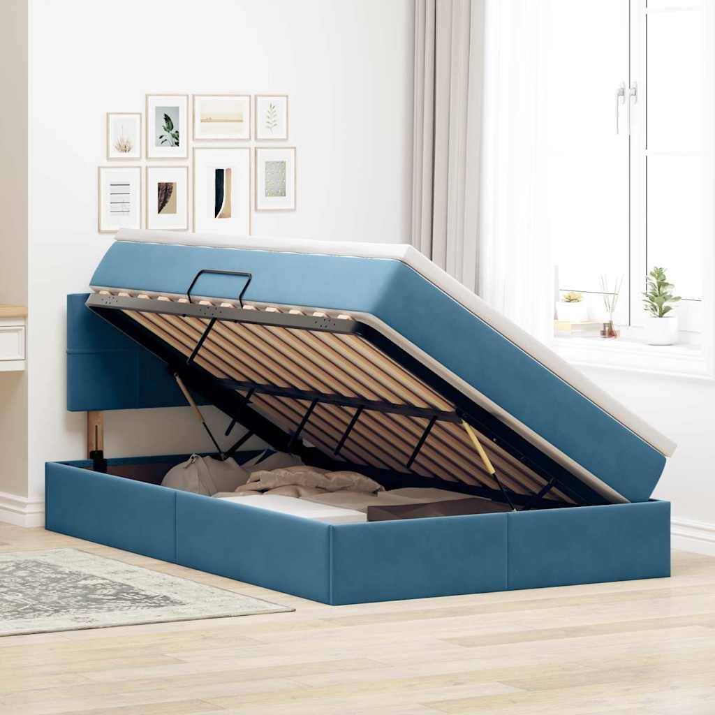 vidaXL Aufbewahrungsbett mit Matratze Dunkelblau 120 x 200 cm Samt
