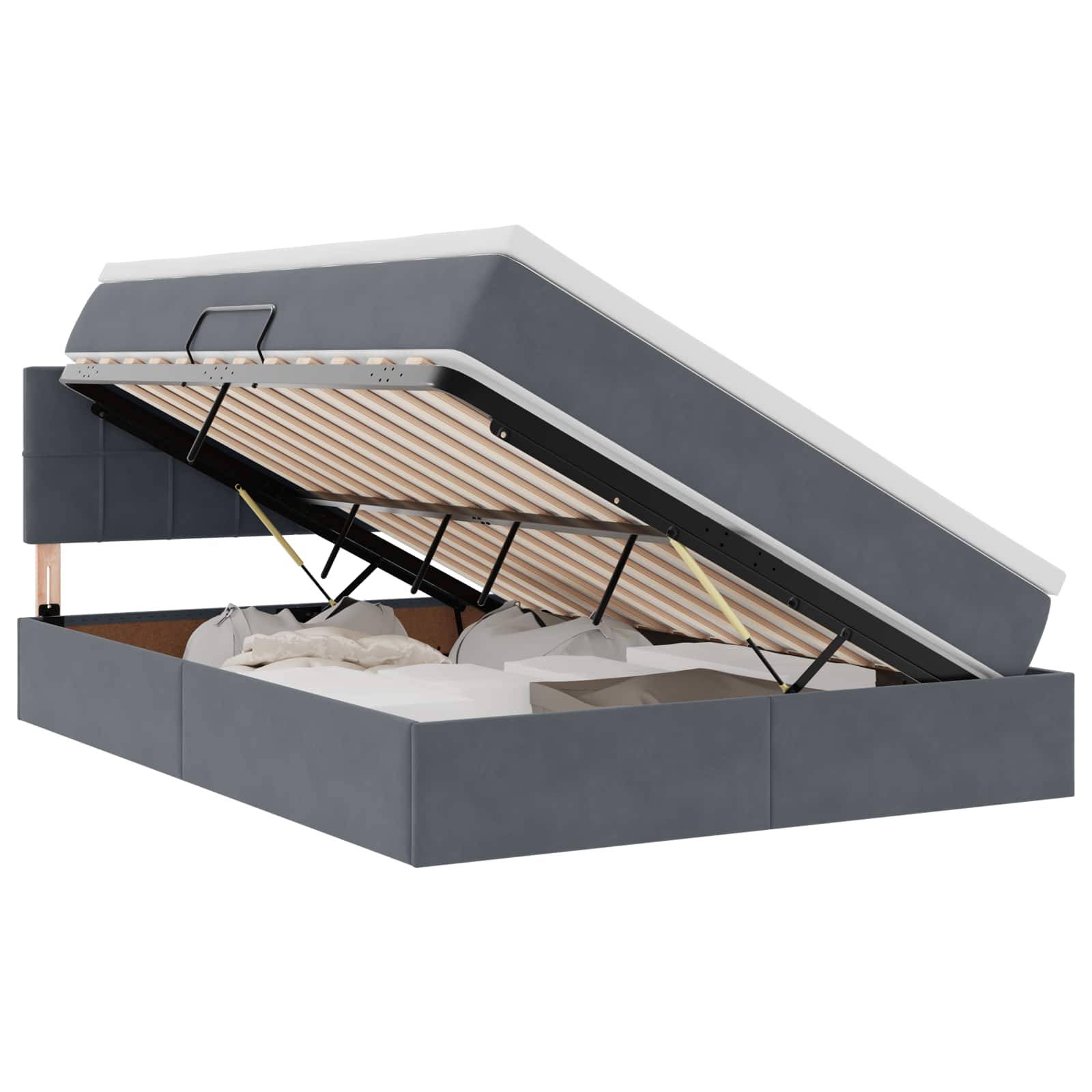 vidaXL Aufbewahrungsbett mit Matratze Dunkelgrau 140 x 190 cm Samt