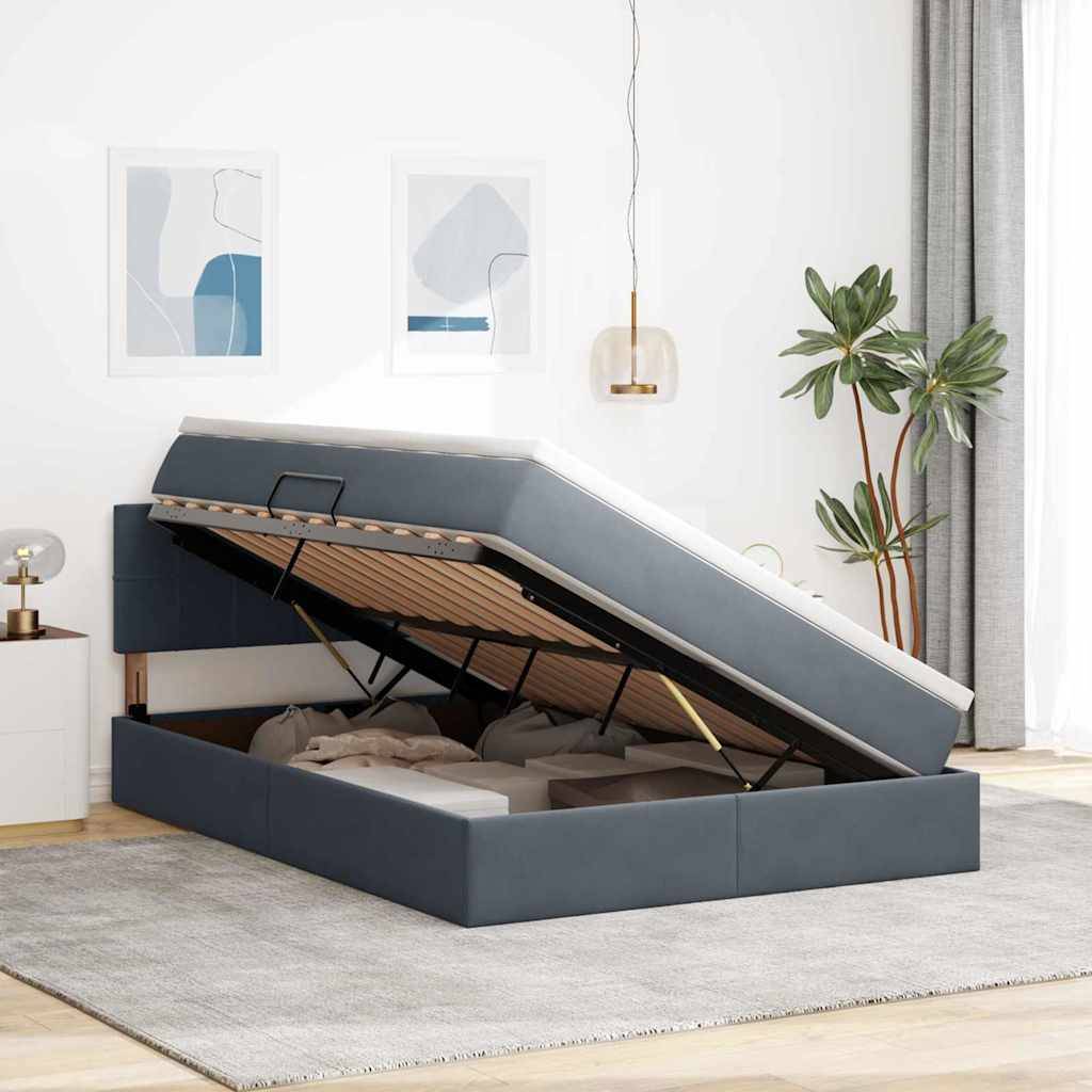 vidaXL Aufbewahrungsbett mit Matratze Dunkelgrau 140 x 200 cm Samt