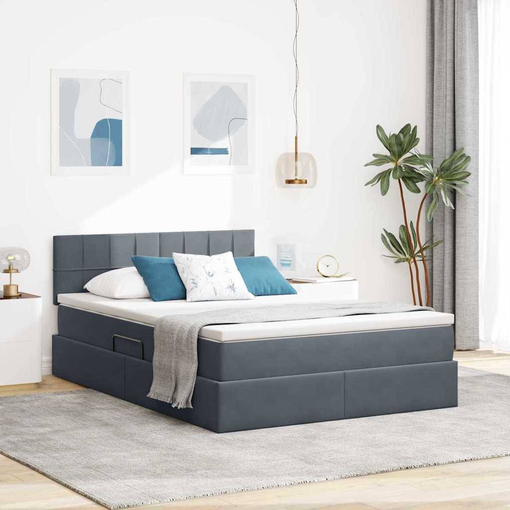 vidaXL LED-Speicherbett mit Matratze Dunkelgrau 140 x 190 cm Samt