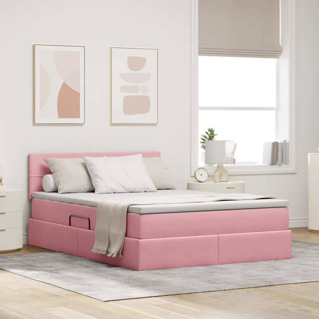 vidaXL Aufbewahrungsbett mit Matratze Rosa 140 x 200 cm Samt