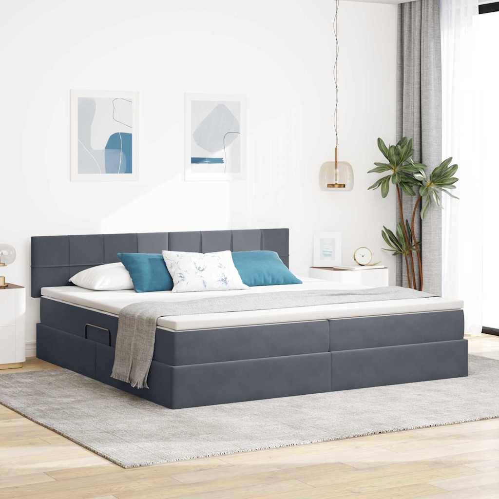 vidaXL LED-Speicherbett mit Matratze Dunkelgrau 200 x 200 cm Samt