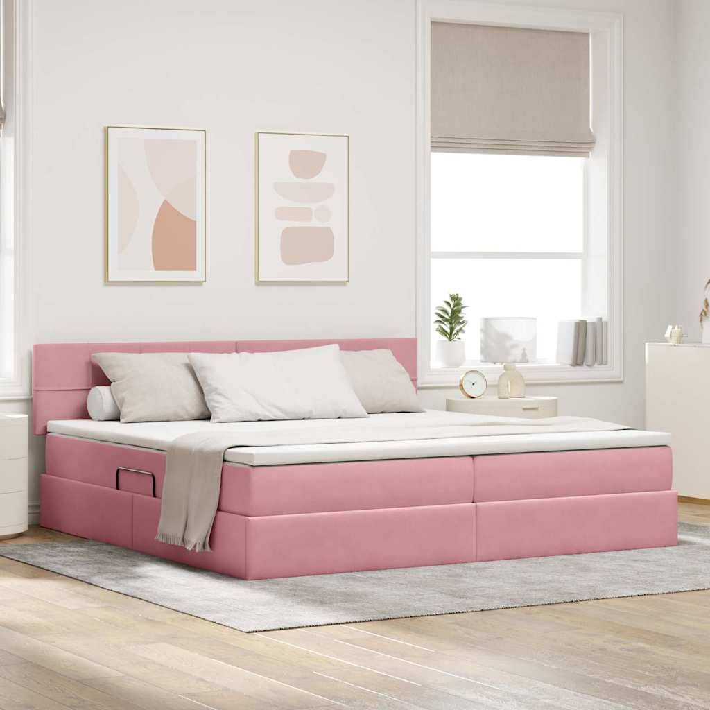 vidaXL LED-Speicherbett mit Matratze Rosa 200 x 200 cm Samt