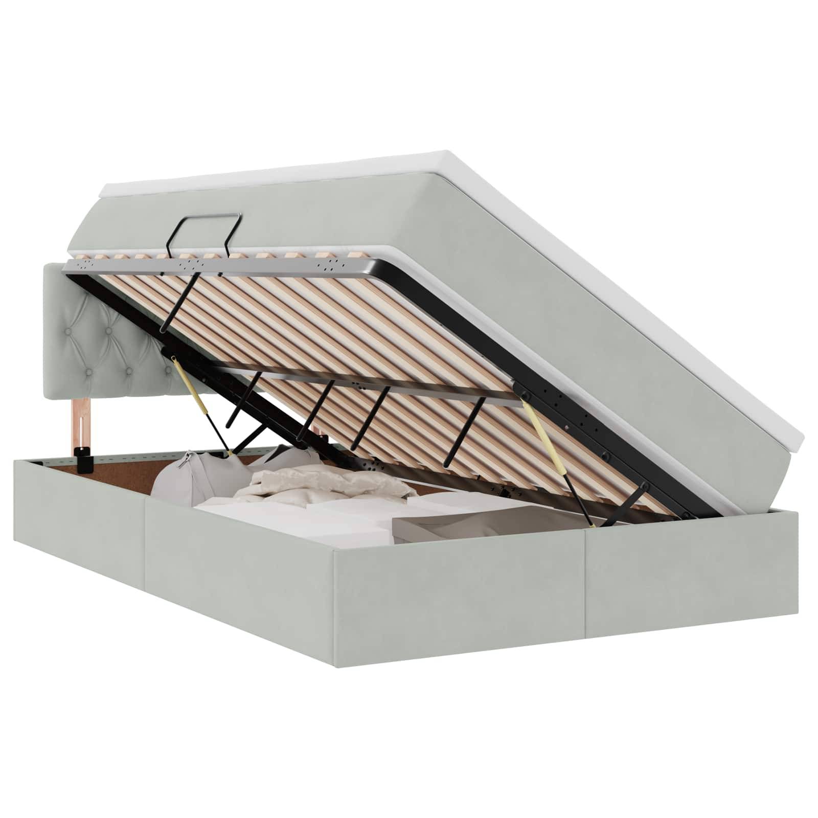 vidaXL Bett mit Stauraum und LED mit LED Hellgrau 120 x 200 cm Samt