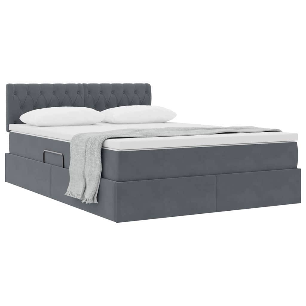 vidaXL Aufbewahrungsbett mit Matratze Dunkelgrau 140 x 190 cm Samt