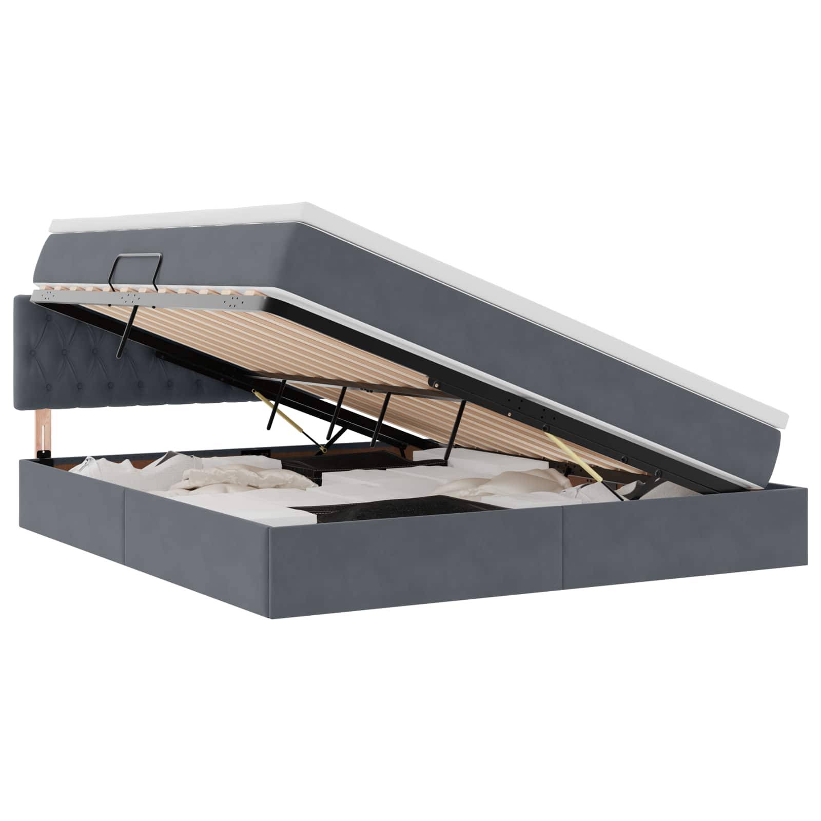 vidaXL LED-Speicherbett mit Matratze Dunkelgrau 160 x 200 cm Samt