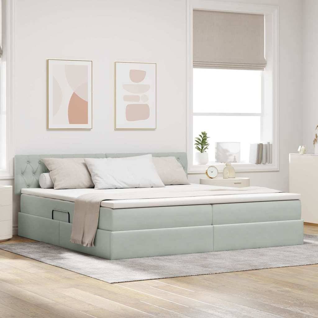 vidaXL Aufbewahrungsbett mit Matratze Hellgrau 200 x 200 cm Samt