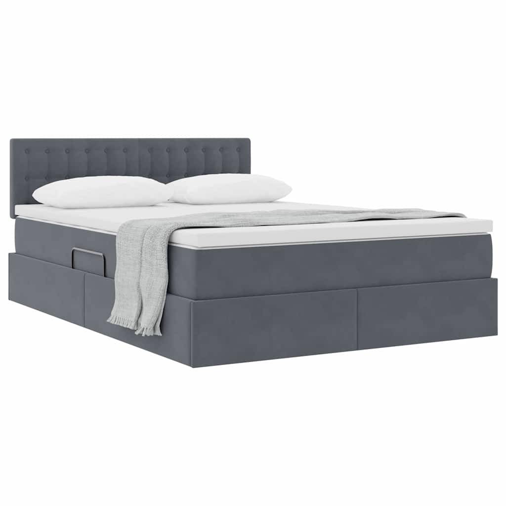 vidaXL Aufbewahrungsbett mit Matratze Dunkelgrau 140 x 190 cm Samt