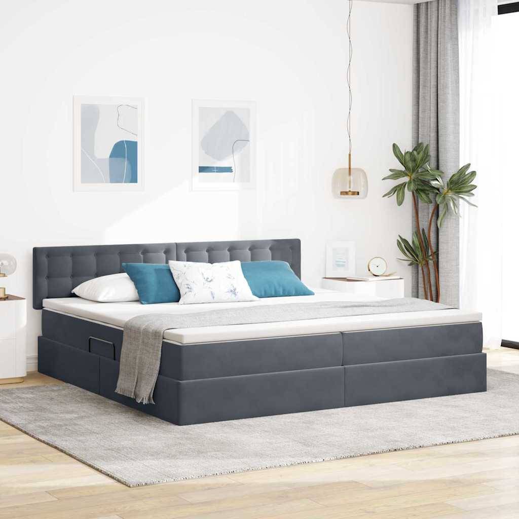 vidaXL LED-Speicherbett mit Matratze Dunkelgrau 200 x 200 cm Samt