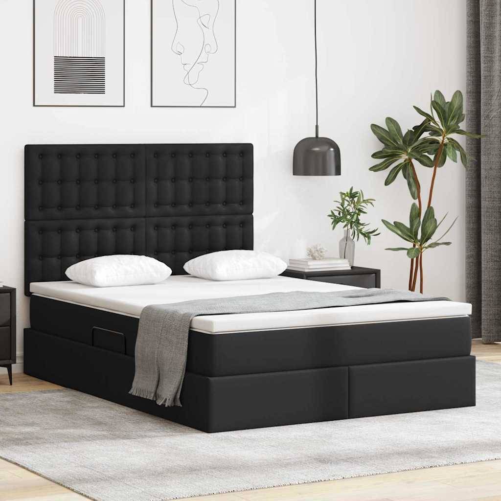 vidaXL Aufbewahrungsbett mit Kopfteil Schwarz 140 x 200 cm Kunstleder