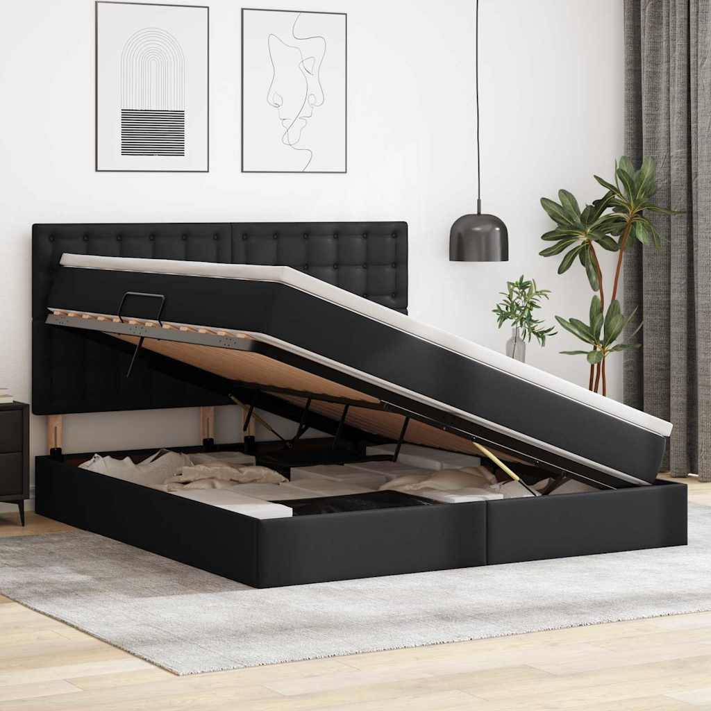 vidaXL Aufbewahrungsbett mit Kopfteil Schwarz 180 x 200 cm Kunstleder