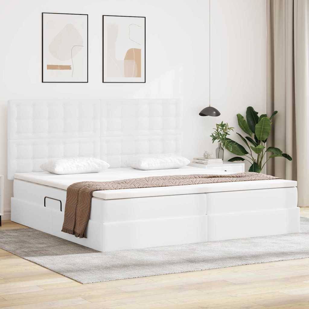 vidaXL Bett mit Stauraum und LED Reinweiß 200 x 200 cm Kunstleder