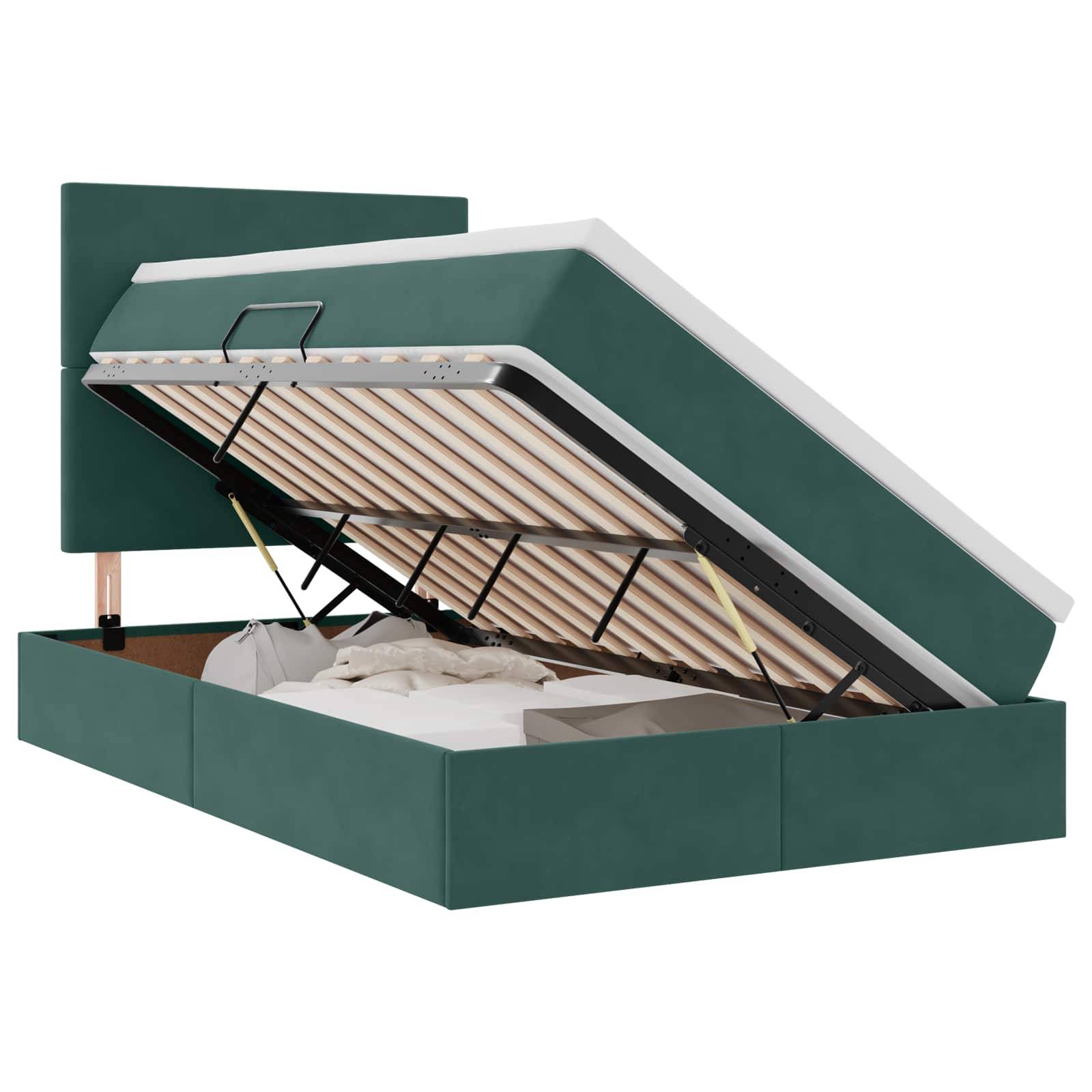 vidaXL Bett mit Stauraum und LED mit LED Dunkelgrün 120 x 200 cm Samt