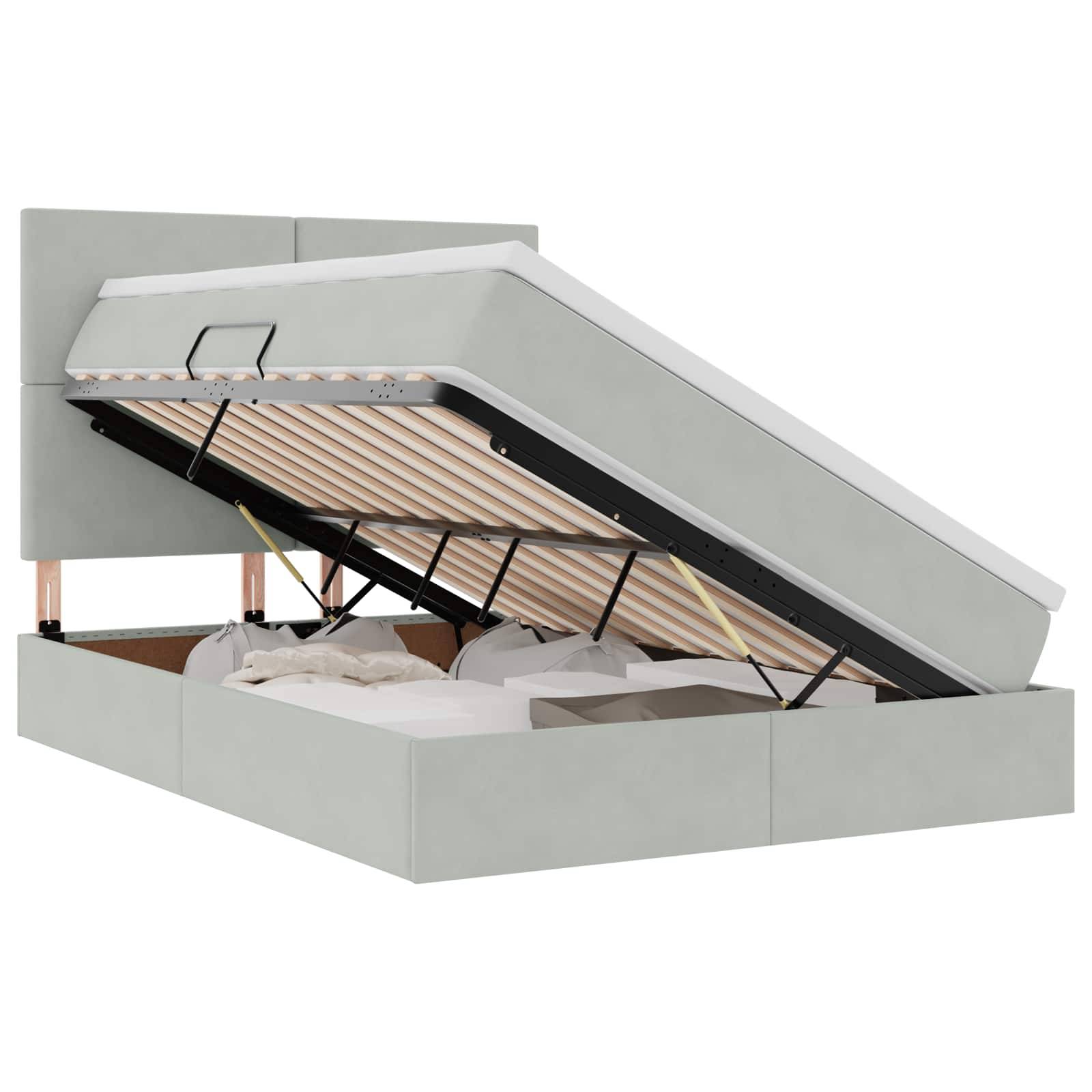 vidaXL LED-Speicherbett mit Matratze Hellgrau 140 x 190 cm Samt